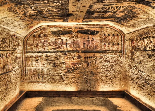 Frescoes, Burial Chamber, Tomb of Ramses IX, KV6, Valley of the Kings, UNESCO World Heritage Site; Luxor, Egypt