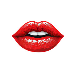 Beautiful female lips in red lipstick. Vector illustration of lush female lips - obrazy, fototapety, plakaty