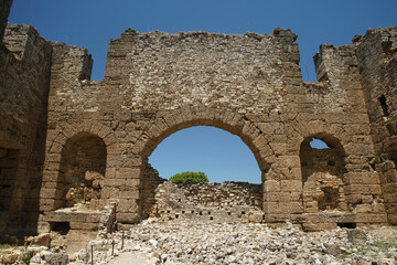 Basilica of Aspendos Ancient City in Antalya, Turkiye