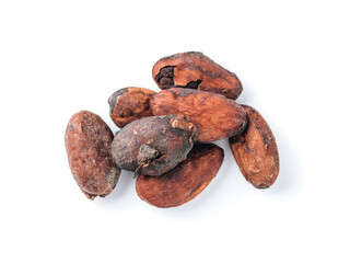 Raw cacao beans isolated white