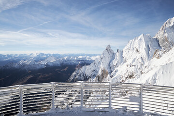 Mountain view from the SkyWay Monte Bianco sky station in Courmayeur, Valle d'Aosta, Italy