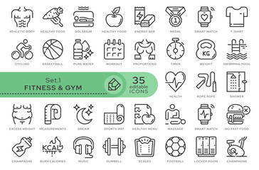 Set of conceptual icons. Vector icons in flat linear style for web sites, applications and other graphic resources. Set from the series - Fitness and GYM. Editable outline icon.	