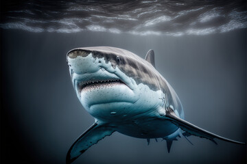 Naklejka premium A head-on closeup of a white shark