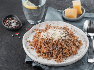 Buckwheat risotto with dried mushrooms