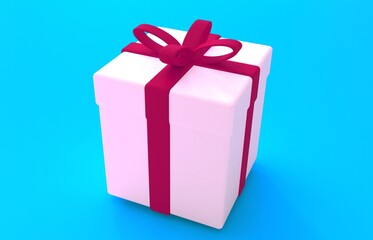 Christmas and New Year, red gift box blue background, 3d rendering.
