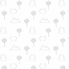 Background with trees house and mountains.