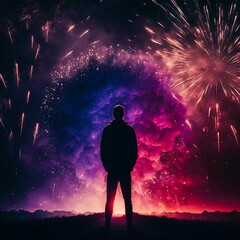 a person standing in front of a firework