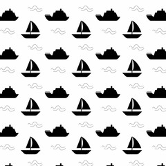 Nautical background with boat and ship.