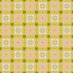 Seamless, Vector Image of Interlacing Rectangular Shapes Forming a Repeating Pattern in Yellow and Green Tones. Can Be Used in Design and Textiles