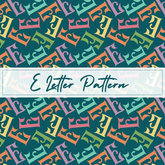 E Letter seamless Alphabet Pattern in random order on a dark background. Suitable for copyrighting watermark, school and learning theme,  gift wrapping paper, Textile fabric, Bed sheets and interior.