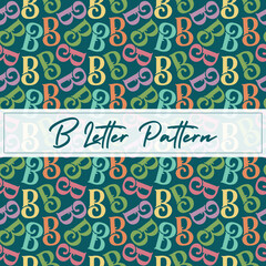 B Letter seamless Alphabet Pattern in random order on a dark background. Suitable for copyrighting watermark, school and learning theme,  gift wrapping paper, Textile fabric, Bed sheets and interior.