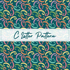 C Letter seamless Alphabet Pattern in random order on a dark background. Suitable for copyrighting watermark, school and learning theme,  gift wrapping paper, Textile fabric, Bed sheets and interior.