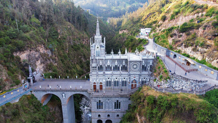 The National Shrine Basilica of Our Lady of Las Lajas over the Guáitara River in Narino Department of Colombia in Ipiales, considered one of the most beautiful churches in the world © Allen.G