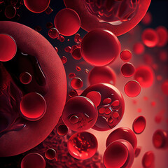 A blood clot and red cells in a vein on a burgundy background. Scientific and medical concept. Generative Ai - obrazy, fototapety, plakaty
