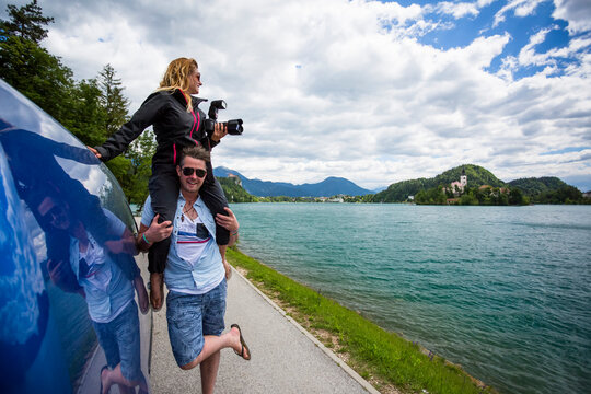 A couple stops on the road to photograph The Church on the Island in Bled, Slovenia; Bled, Slovenia