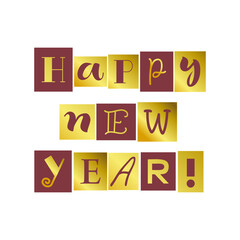 Creative unusual lettering of Happy New Year with different letters in modern style decorated with stars for decoration, greeting cards, posters, presents, advertising