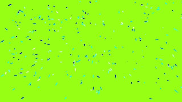 Blue abstract silhouettes of fish on green screen. Abstract festive background for advertising, congratulations, text. Scientific concept. 3D animation