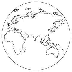 
Map of the continents on the globe.