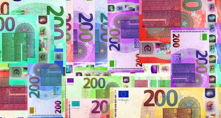 Euro 200 EUR banknotes abstract color mosaic pattern