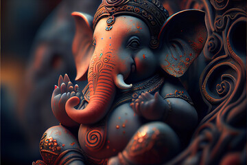Indian God Ganesha, AI - obrazy, fototapety, plakaty