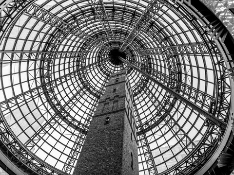 Coop's Shot Tower, a shot tower encased in a conical glass roof; Melbourne, Victoria, Australia
