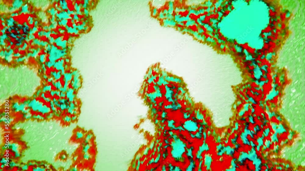 Poster colorful abstract spots of moving viruses. motion. colorful bright spots with particles moving in sp