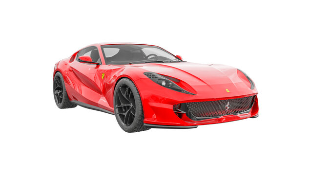 red Ferrari GT488 on white background, 3d rendering of FERRARI superfast png transparent