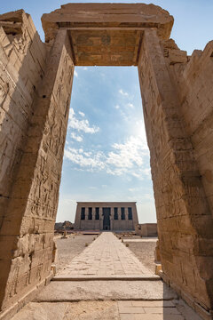 View through archway of the ancient Temple of Hathor at the Dendera Temple Complex; Dendera, Qena, Egypt