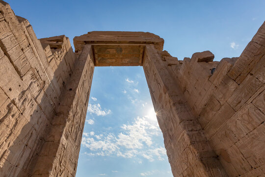 View through Gate of Domitian and Trajan, gateway to the ancient Temple of Hathor at the Dendera Temple Complex; Dendera, Qena, Egypt