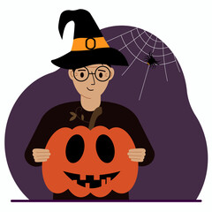 A man in a costume for the celebration of halloween. Poster for Happy Halloween celebration.