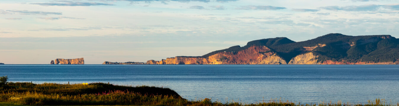 Perce Rock in the Gulf of Saint Lawrence, Bonaventure Island and Perce Rock National Park; Perce, Quebec, Canada