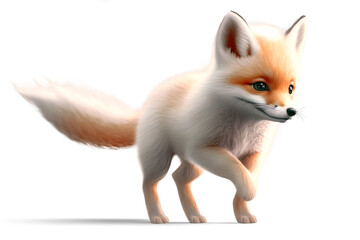 Obraz premium Cute fox cub walking, 3D illustration on isolated background