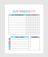 Responsibilities Chore Chart for Kids, Weekly Chore Chart for Children, Digital Chore Chart, Editable Daily Weekly Routine Planner