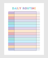 Vector Daily Routine, Daily Schedule Planner, Routine Checklist, Daily Routine Tracker, Habit Tracker, Cute Daily Planner Template for Kids