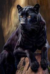 Naklejka na ściany i meble Leopard in the jungle. Black pantera. Illustration for advertising, cartoons, games, print media. My collection animals.