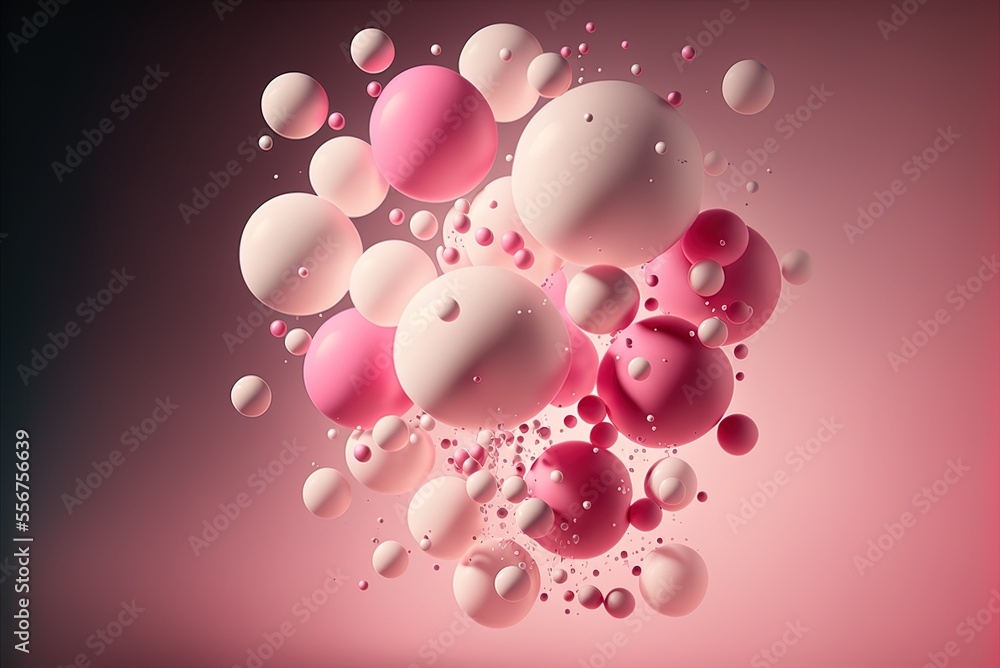 Poster fuzzy pink balloons in a hazy circle. generative ai