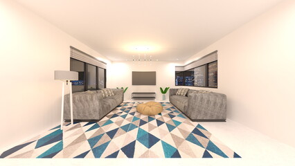 夜景が見えるリビングルーム