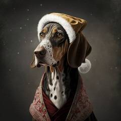Gascony-Saintgeois Hound in Christmas Outfit