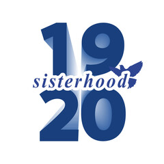 Text sisterhood on 1920 with  dove bird on white background. African American history concept.	