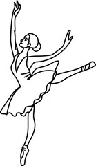 Watercolor dancing ballerina black lines. Isolated dancing ballerina. Hand drawn classic ballet performance, pose. Young  pretty ballerina women  illustration. Can be used for postcard and posters. 
