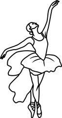 Watercolor dancing ballerina black lines. Isolated dancing ballerina. Hand drawn classic ballet performance, pose. Young  pretty ballerina women  illustration. Can be used for postcard and posters. 