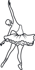 Watercolor dancing ballerina black lines. Isolated dancing ballerina. Hand drawn classic ballet performance, pose. Young  pretty ballerina women  illustration. Can be used for postcard and posters. 