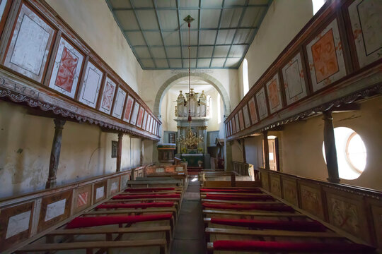 Interior view of Viscri medieval Saxon Lutheran fortified church, a UNESCO world heritage site, Brasov County; Viscri, Transylvania, Romania