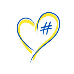 heart and hashtag icon yellow and blue. The color of the flag of Ukraine. Ukrainian hashtag logo. information network. promotion, interesting message, icon, internet. One line style.