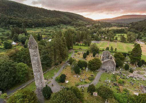 Glendalough (or The valley of the Two Lakes) is the site of an early Christian monastic settlement nestled in the Wicklow Mountains of County Wicklow; Derrybawn, County Wicklow, Ireland