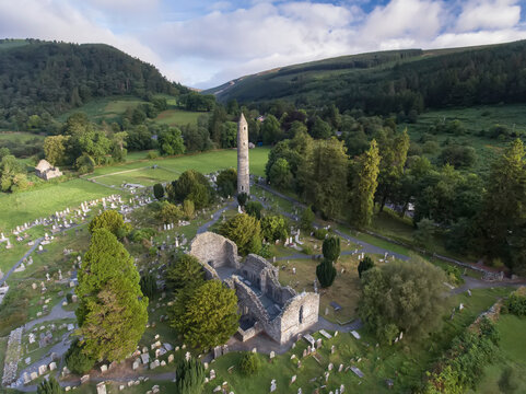 Glendalough (or The valley of the Two Lakes) is the site of an early Christian monastic settlement nestled in the Wicklow Mountains of County Wicklow; Derrybawn, County Wicklow, Ireland
