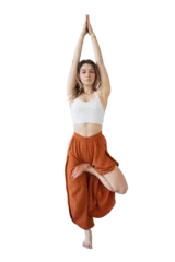  Woman yoga workout pose asana balance and harmony isolated transparent background. © muse studio