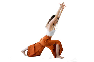 Woman yoga workout pose asana balance and harmony isolated transparent background.