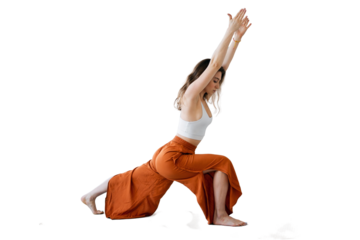 Woman yoga workout pose asana balance and harmony isolated transparent background.