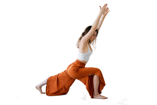 Woman yoga workout pose asana balance and harmony isolated transparent background.